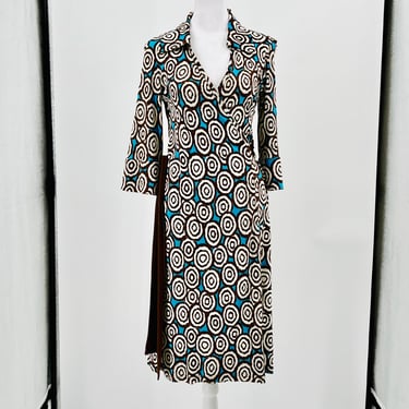 Italian Dressing Gown by Herion Brown/Blue Pattern on White Sz 42 