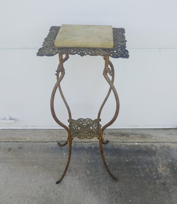 Vintage Victorian Wrought Iron and Marble Plant Stand Table 