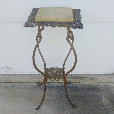 Vintage Victorian Wrought Iron and Marble Plant Stand Table 