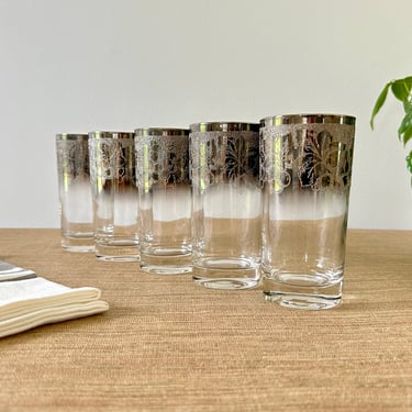 Vintage Dorothy Thorpe Ombre Glasses - Vintage Highball Tom Collins Embossed Barware - Set of 5 