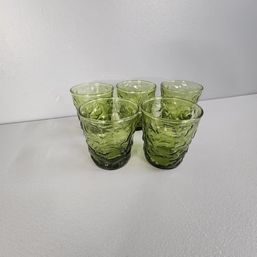 Set of 5 Anchor Hocking Milano Green Drinking Glasses 