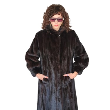 Dark Brown Full Length Mink Fur Coat 80s Pauline Burke Original Med 