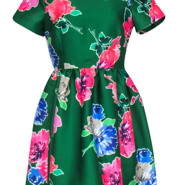 Kate Spade - Green & Pink Floral Print Short Sleeve Dress Sz 8