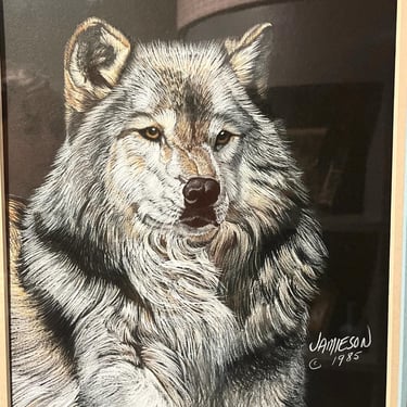 Vintage Original Art Wolf Portrait by Judith Jamieson 