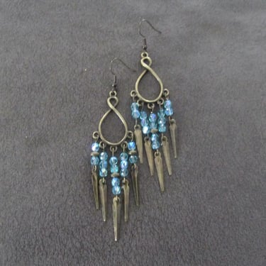 Crystal chandelier earrings, baby blue and bronze earrings 