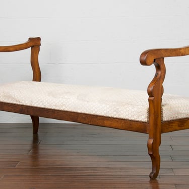 Antique Country French Provincial Upholstered Walnut Bench 