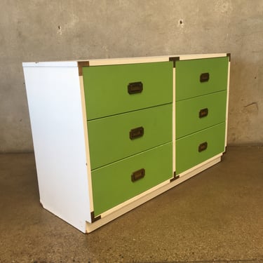 Vintage Green & White Six Drawer Dresser