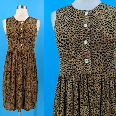 Y2K Petite Small Sleeveless Acetate Cheetah Print Dress 