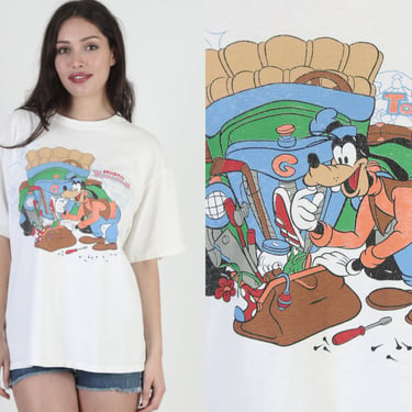 Vintage 90s Walt Disney Goofy Mickeys ToonTown 2 Double Sided Cartoon T Shirt XL 