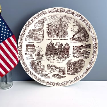 New York state souvenir transferware plate - vintage road trip souvenir 