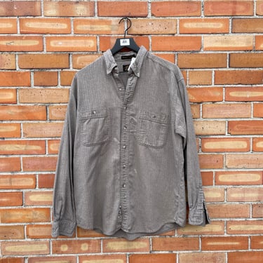 vintage 90s brown Eddie Bauer herringbone cotton long sleeve shirt / l large 
