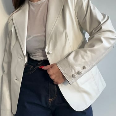 White Leather Double Pocket Jacket