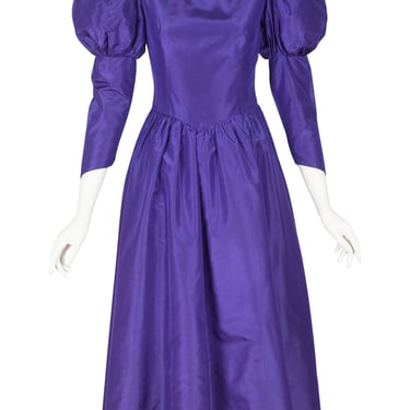 Gina Fratini 1980s Vintage Purple Silk Taffeta Juliet Sleeve Gown Sz XS 