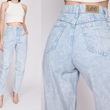 XS| 80s Lee Acid Wash High Waisted Jeans - Extra Small, 25" | Vintage Light Wash Tapered Leg Pleated Denim Mom Jeans 