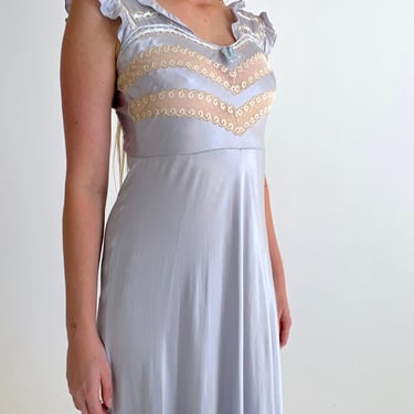 1940's Icy Blue Silk Dress with Cream Lace