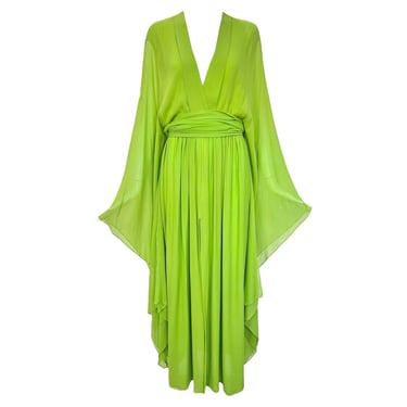Yves Saint Laurent S/S 1995 Rive Gauche Pistachio Green Silk Kaftan Gown