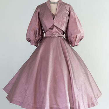 Marvelous 1950's Amethyst Ice Silk Cocktail Dress With Matching Jacket / Medium