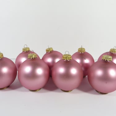 Vintage Pink Satin Glass Ornaments - 8 Pink Glass Krebs Christmas Balls 