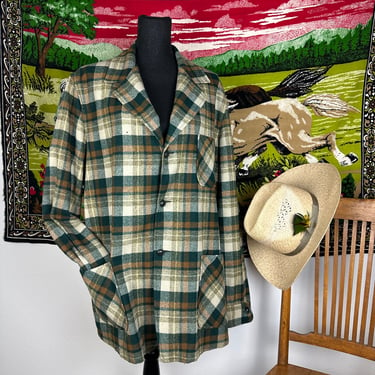 Vintage 60s PENDLETON 3/4 Length Plaid Lightweight Wool Jacket Men's Size Large 