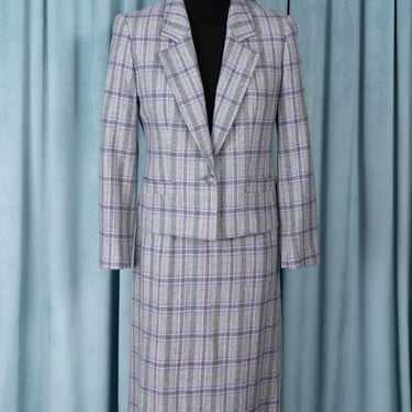 Pristine Pendleton Pastel Plaid Wool Suit Jacket and Skirt with Pockets 