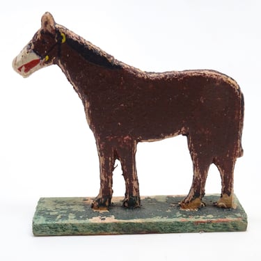 Antique German Wooden Horse on Wood Stand, Hand Painted Stand Up Toy for  Christmas Nativity or Putz 