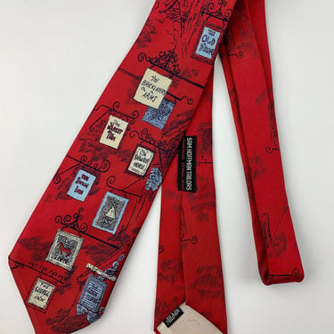 1940's British Pub Tie - Novelty Ties - All Silk - Deep Red Background with Tavern Signs - Never worn - Vintage Dead Stock 