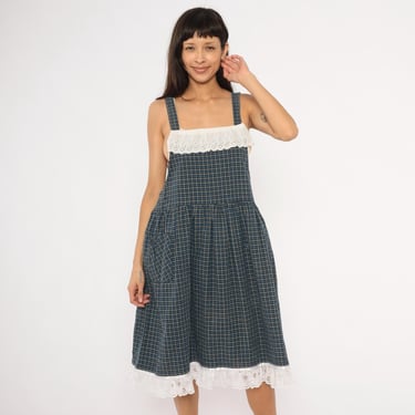 Green Plaid Dress 80s Jumper Dress Blue Midi | Shop Exile - Tucson, AZ