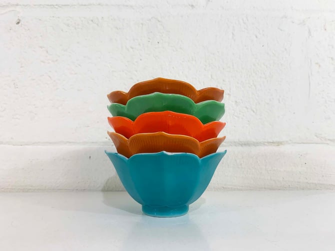 Vintage Lotus Bowls Set of 5 Rainbow Mid-Century Retro Tulip Bowl Mis En Place Rice Sorbet Ice Cream Sunshine Otagiri 1970s 