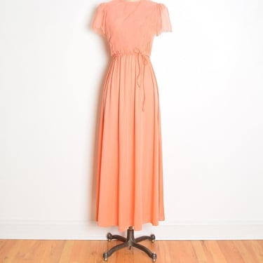 vintage 70s dress peach tiered disco prom long maxi dress clothing S 