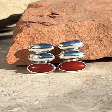 Vintage Mexican Sterling Silver and Reddish Orange Stone Post Earrings 