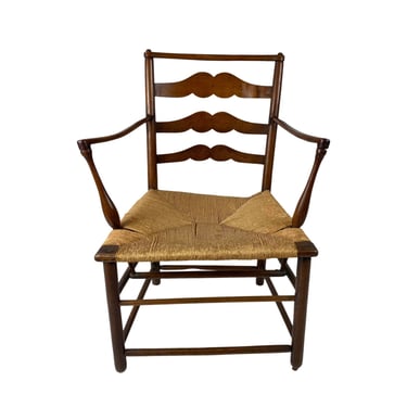 1870s 19th Century Elm Wood Woven Rush Side Armchair 