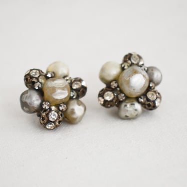 1960s Vogue Gray Bead Clip Earrings 