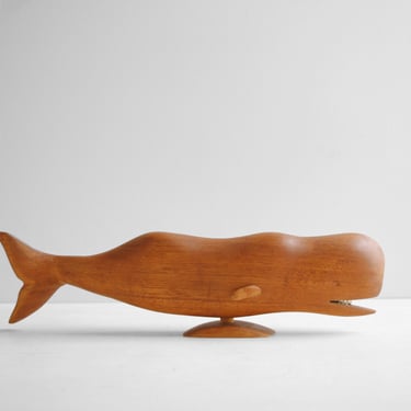 Vintage Hand Carved Wood Sperm Whale Figure 