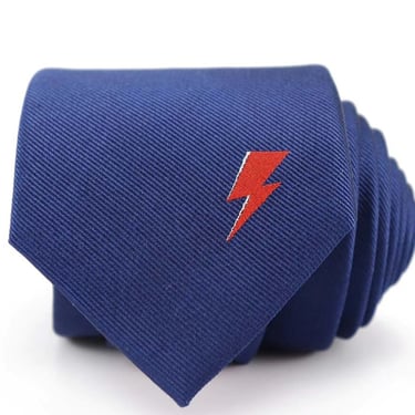BRAND NEW! Ziggy Stardust David Bowie Navy Blue Neckties Lightning Bolt Gifts for Bowie Fans New Years Eve accessories 