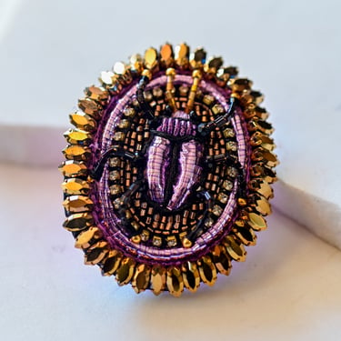 Embroidered Purple Beetle Brooch