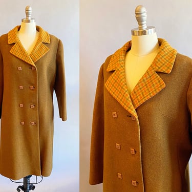 1960s Orange and Brown Coat / Mod Coat / 60s Coat / Overcoat / Size Medium Size Large Large 
