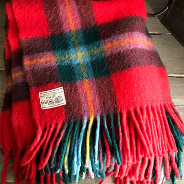 Red Wool Tartan Blanket, Horner Woolen Mills, Plaid Stadium Throw, Lap Blanket, Car Rug, Cabin Decor, Historical 