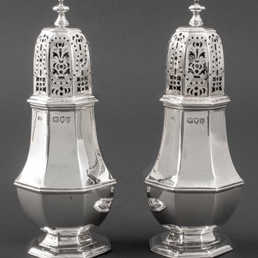 Pair of Victorian George II Style Sterling Silver Sugar Casters