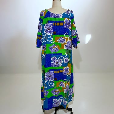 1960s Cut Out Sleeve Hawaiian Dress size L/XL