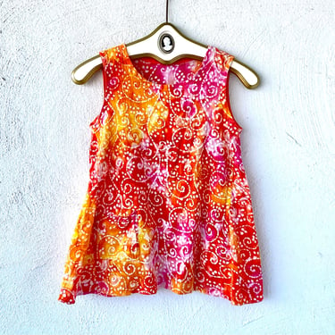 Vintage Girls Tie Dye Pink Yellow Artsy Swirl Tank Top Dress 