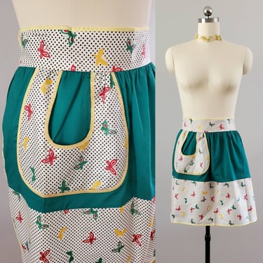 1950s Half Apron with Butterfly Print - Vintage Kitchen Decor - 50s Home Decor 