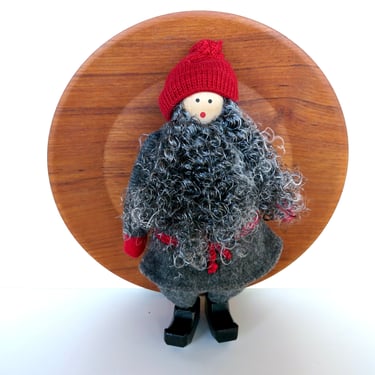 10" Swedish Tomte Doll Figurine, Vintage Christmas Wooden Folk Art, Winter Solstice Decor 