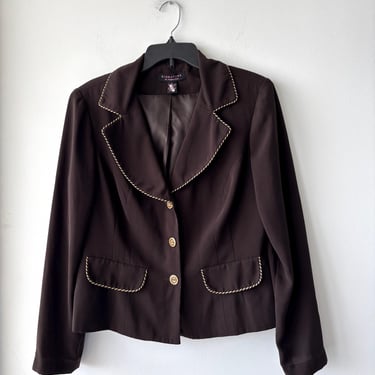 Vintage Signature Robbie Bee Blazer Brown 3 Button Notch Collar Contrast Stitch Womens 14 Career 