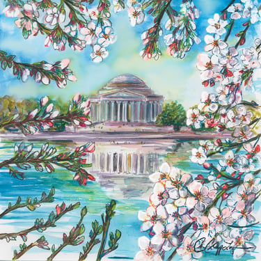 Cherry Blossom Cycle Gicleé Print at the Tidal Basin in Washington DC by Cris Clapp Logan 