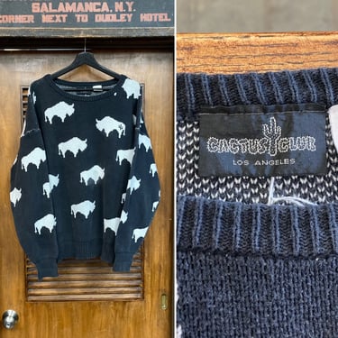 Vintage 1980’s Size L “Cactus Club” Buffalo Cotton New Wave Sweater, 80’s Vintage Clothing 