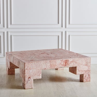 Tessellated Pink Spider Marble Coffee Table, 20th Century