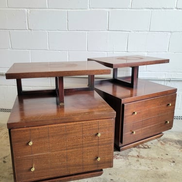 Pair of Mid Century Tiered Nightstands