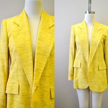 1980s Carlisle Golden Yellow Slubby Raw Silk Blazer 