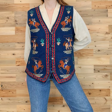 90's Denim Embroidered Western Cowboy Rodeo Vest Top 