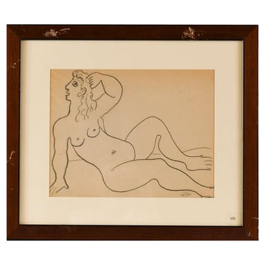 Original 1920s ANDRE DERAIN Pencil on Paper Drawing, Nu Allonge, Grotesque Style Matted and Framed Art 